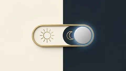 Interruptor toggle con iconos de sol y luna representando el cambio entre modo claro y modo oscuro