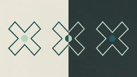 Isotipo geométrico en forma de X mostrado en tres variantes de color sobre fondo claro y oscuro