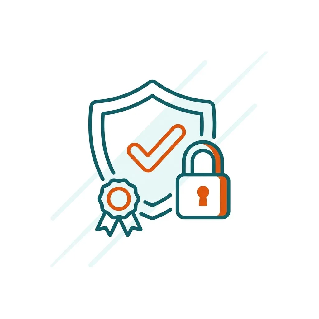 Ilustración de un escudo con marca de verificación y un candado, representando compromiso y seguridad verificables