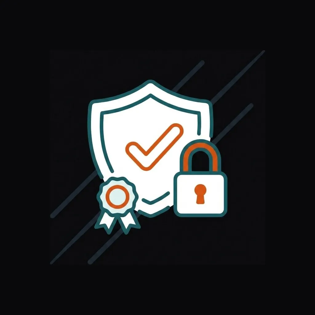 Ilustración de un escudo con marca de verificación y un candado, representando compromiso y seguridad verificables